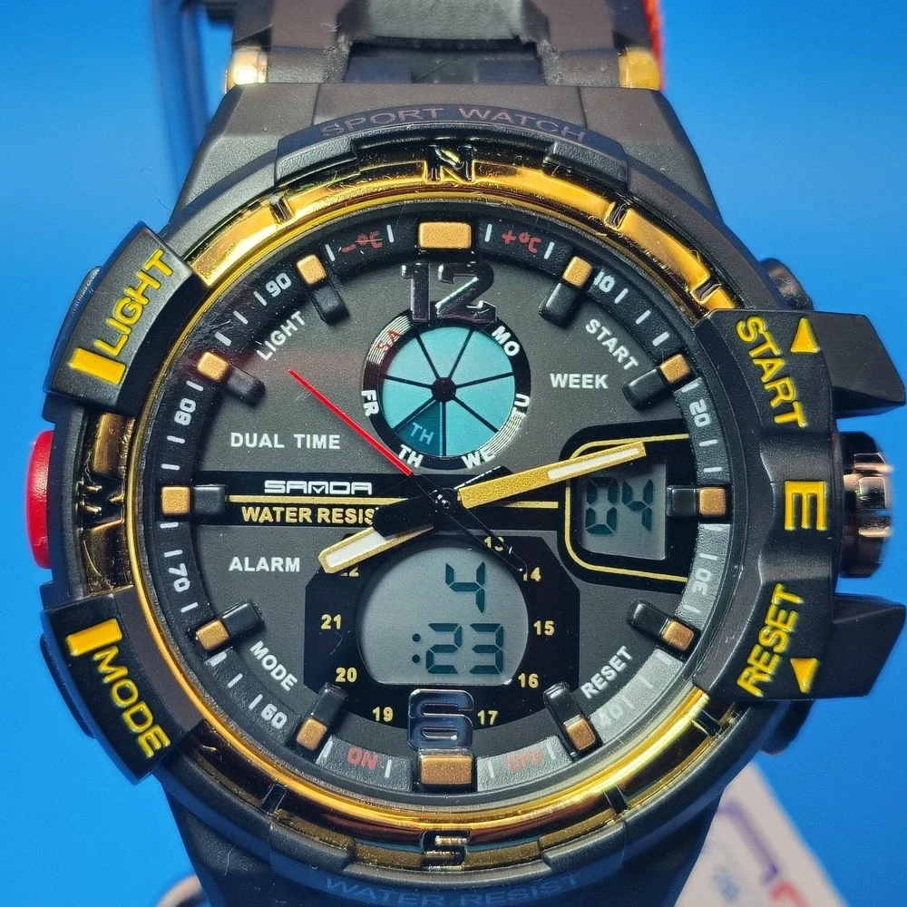 Sanda Ana-Digi Date 46mm Mens Quartz Military Sport‎ Watch With Lume In Box